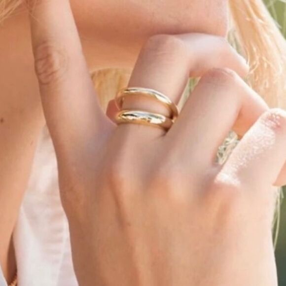 NWT Loren Stewart X Curateur Women’s 14k Gold Plated Deux Open Band Ring. Size 7 - Picture 1 of 7